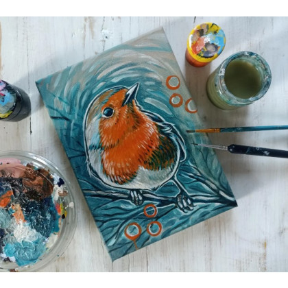 Joanna Podolska - obrazy akryl - Rudzik - 21x15cm foto #2