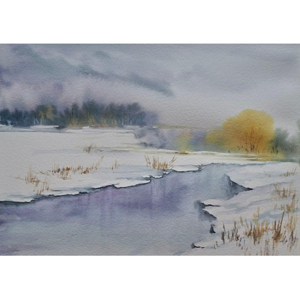 Pejzaż zimowy, Jolanta Zdanowicz, obrazy akwarela