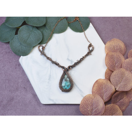 Witchcraft Apparel - korale,naszyjniki - Miedziany naszyjnik wire wrapping z turkusem #493 foto #2