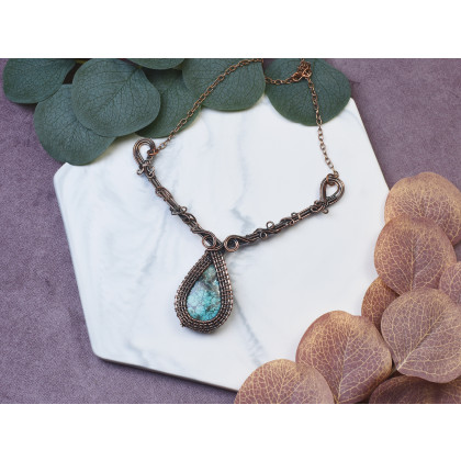Witchcraft Apparel - korale,naszyjniki - Miedziany naszyjnik wire wrapping z turkusem #493 foto #3