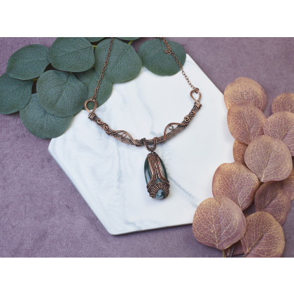 Witchcraft Apparel - korale,naszyjniki - Miedziany naszyjnik wire wrapping z agatem mszystym #494 foto #1