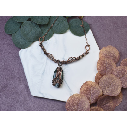 Witchcraft Apparel - korale,naszyjniki - Miedziany naszyjnik wire wrapping z agatem mszystym #494 foto #2