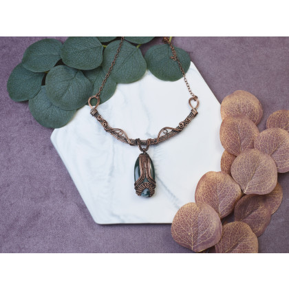 Witchcraft Apparel - korale,naszyjniki - Miedziany naszyjnik wire wrapping z agatem mszystym #494 foto #3