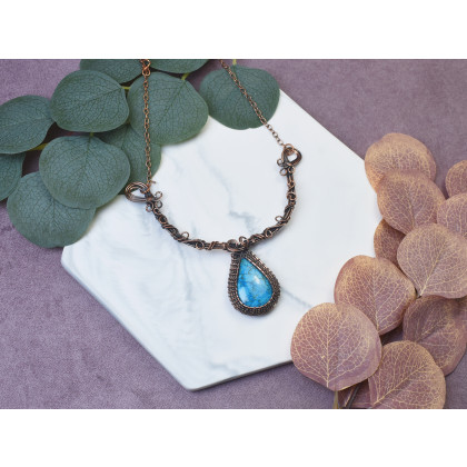 Witchcraft Apparel - korale,naszyjniki - Miedziany naszyjnik wire wrapping z turkusem #495 foto #1