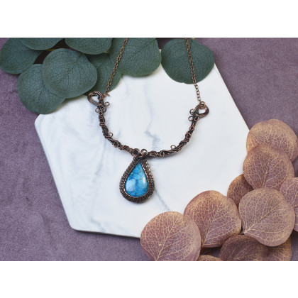 Witchcraft Apparel - korale,naszyjniki - Miedziany naszyjnik wire wrapping z turkusem #495 foto #2