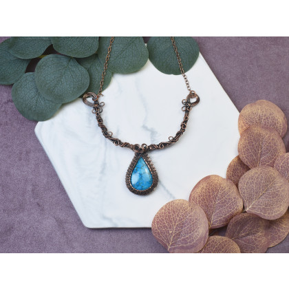 Witchcraft Apparel - korale,naszyjniki - Miedziany naszyjnik wire wrapping z turkusem #495 foto #3