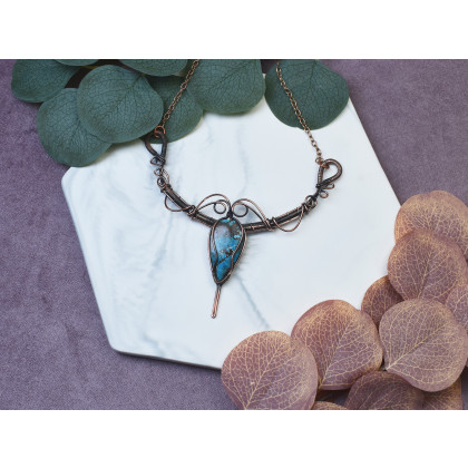 Witchcraft Apparel - korale,naszyjniki - Miedziany naszyjnik wire wrapping z turkusem #496 foto #1