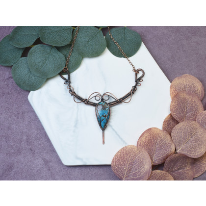 Witchcraft Apparel - korale,naszyjniki - Miedziany naszyjnik wire wrapping z turkusem #496 foto #2
