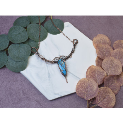 Witchcraft Apparel - korale,naszyjniki - Miedziany naszyjnik wire wrapping z turkusem #498 foto #1