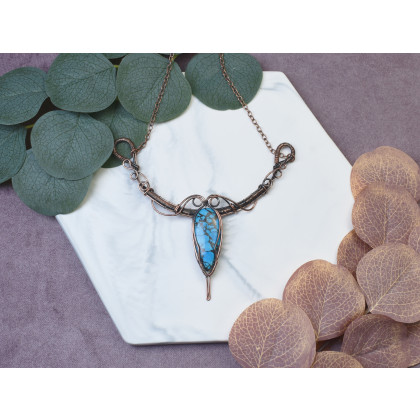Witchcraft Apparel - korale,naszyjniki - Miedziany naszyjnik wire wrapping z turkusem #498 foto #2