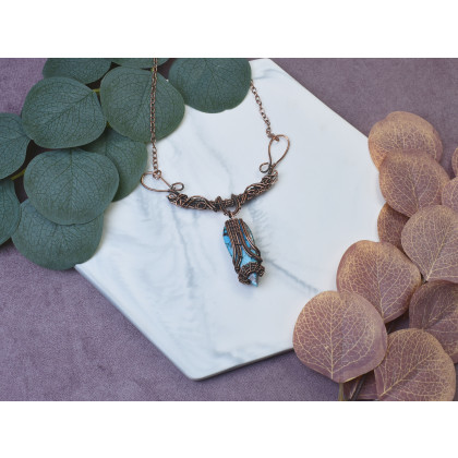 Witchcraft Apparel - korale,naszyjniki - Miedziany naszyjnik wire wrapping z turkusem #500 foto #1