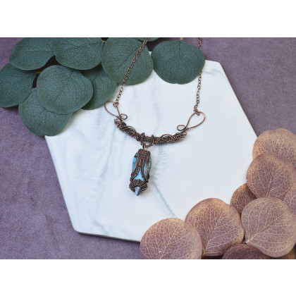 Witchcraft Apparel - korale,naszyjniki - Miedziany naszyjnik wire wrapping z turkusem #500 foto #2