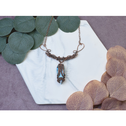 Witchcraft Apparel - korale,naszyjniki - Miedziany naszyjnik wire wrapping z turkusem #500 foto #3