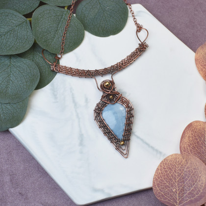 Miedziany naszyjnik wire wrapping z opalem owyhee #501, Witchcraft Apparel, korale,naszyjniki