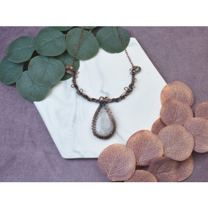 Witchcraft Apparel - korale,naszyjniki - Miedziany naszyjnik wire wrapping z kamieniem księżycowym #504 foto #1