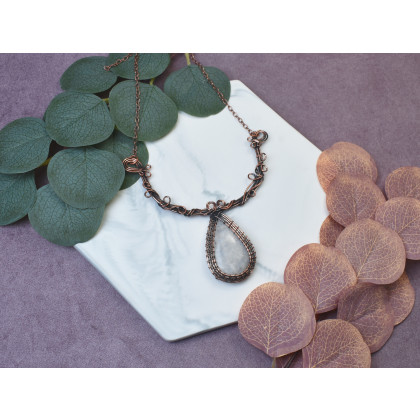 Witchcraft Apparel - korale,naszyjniki - Miedziany naszyjnik wire wrapping z kamieniem księżycowym #504 foto #3