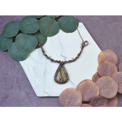 Witchcraft Apparel - korale,naszyjniki - Miedziany naszyjnik wire wrapping z labradorytem #505 foto #1