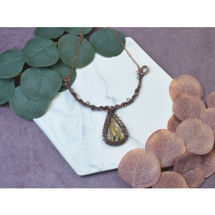 Witchcraft Apparel - korale,naszyjniki - Miedziany naszyjnik wire wrapping z labradorytem #505 foto #3
