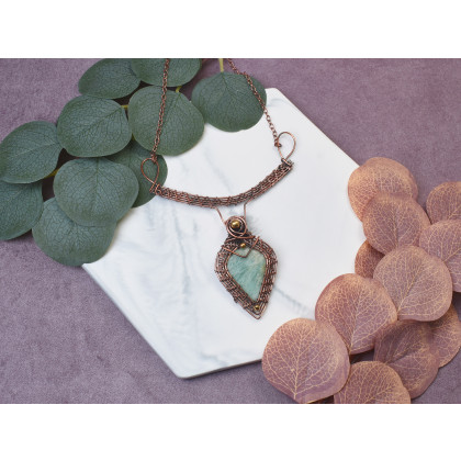 Witchcraft Apparel - korale,naszyjniki - Miedziany naszyjnik wire wrapping z amazonitem #507 foto #1
