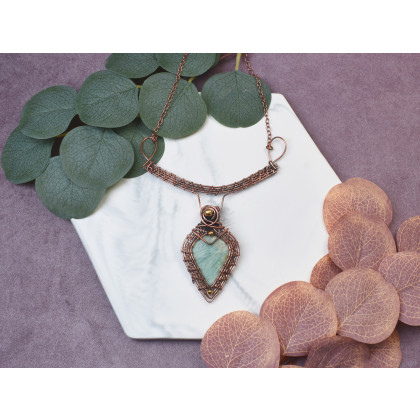 Witchcraft Apparel - korale,naszyjniki - Miedziany naszyjnik wire wrapping z amazonitem #507 foto #2
