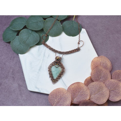 Witchcraft Apparel - korale,naszyjniki - Miedziany naszyjnik wire wrapping z amazonitem #507 foto #3
