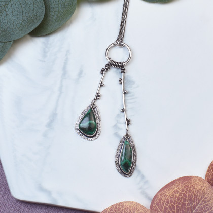 Posrebrzany elegancki wisiorek z malachitem #510, Witchcraft Apparel, wisiory