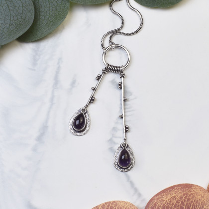 Posrebrzany elegancki wisiorek z ametystem #512, Witchcraft Apparel, wisiory