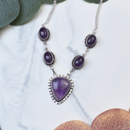 Posrebrzany elegancki wisiorek z ametystami #514, Witchcraft Apparel, korale,naszyjniki