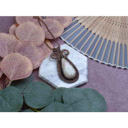 Witchcraft Apparel - wisiory - Miedziany wisiorek wire wrapping z serafinitem Aqua #518 foto #1