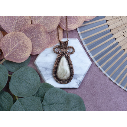 Witchcraft Apparel - wisiory - Miedziany wisiorek wire wrapping z serafinitem Aqua #518 foto #2