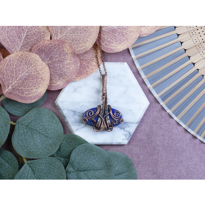 Witchcraft Apparel - wisiory - Miedziany wisiorek wire wrapping z lapisem lazuli #524 foto #2