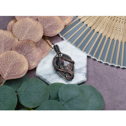 Witchcraft Apparel - wisiory - Miedziany wisiorek wire wrapping z rodonitem #532 foto #1