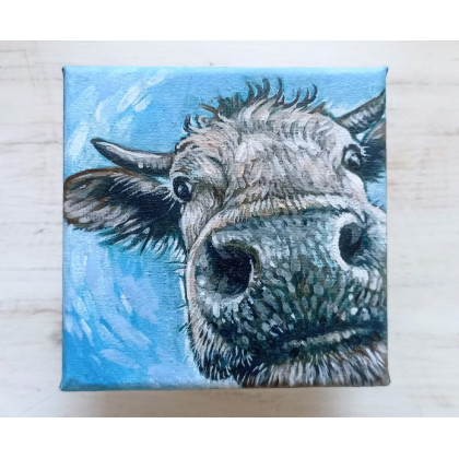 portret krowy 10x10cm, Joanna Podolska, obrazy akryl