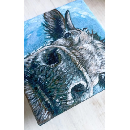 Joanna Podolska - obrazy akryl - portret krowy 10x10cm foto #2