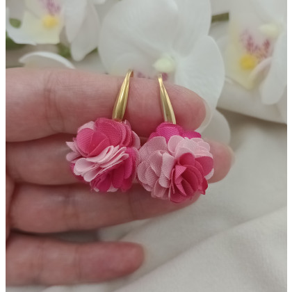 Kolczyki kwiaty fuksjowe różowe ombre, małe kolczyki, Soutacheria, kolczyki 