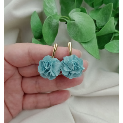 Soutacheria - kolczyki  - Małe turkusowe zgaszone kolczyki kwiaty kwiatki jedwabne foto #1