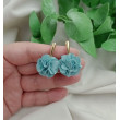 Małe turkusowe zgaszone kolczyki kwiaty kwiatki jedwabne