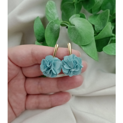 Soutacheria - kolczyki  - Małe turkusowe zgaszone kolczyki kwiaty kwiatki jedwabne foto #2
