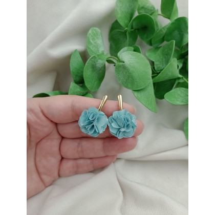 Soutacheria - kolczyki  - Małe turkusowe zgaszone kolczyki kwiaty kwiatki jedwabne foto #3