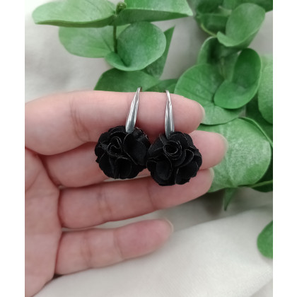 Soutacheria - kolczyki  - Małe czarne kolczyki kwiaty kwiatowe foto #2