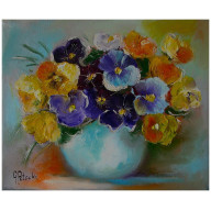 Bukiet  kolorowych bratków obraz olejny 25-30cm