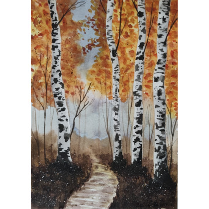 Beata Rudecka - obrazy akwarela - Akwarela Akwarelka Obraz pt: Brzozy foto #1