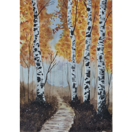 Beata Rudecka - obrazy akwarela - Akwarela Akwarelka Obraz pt: Brzozy foto #3