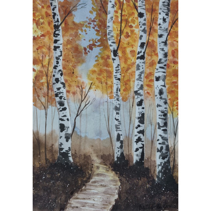 Beata Rudecka - obrazy akwarela - Akwarela Akwarelka Obraz pt: Brzozy foto #4