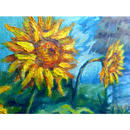 Izabela Krzyszkowska  - obrazy olejne - Wiejska chata w słonecznikach i malwach foto #2