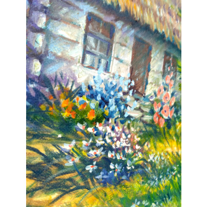 Izabela Krzyszkowska  - obrazy olejne - Wiejska chata w słonecznikach i malwach foto #4