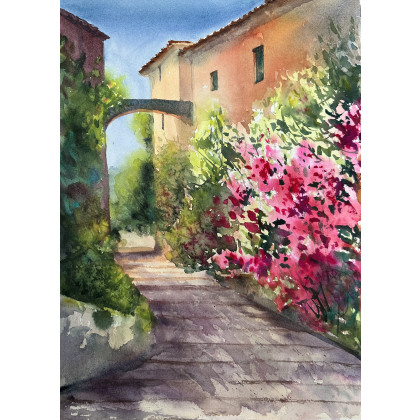 Włoska uliczka (40x50 cm), Krystyna Nowak, obrazy akwarela