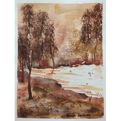 Beata Rudecka - obrazy akwarela - Akwarela Akwarelka Obraz pt: Leśny Szmer - oprawiona foto #1