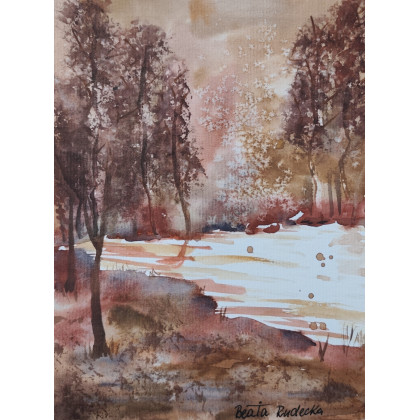 Beata Rudecka - obrazy akwarela - Akwarela Akwarelka Obraz pt: Leśny Szmer - oprawiona foto #4