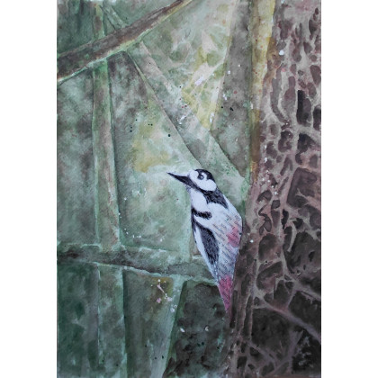 DZIĘCIOŁ - mix media, Agnieszka Zarzecka, obrazy tech. mieszana